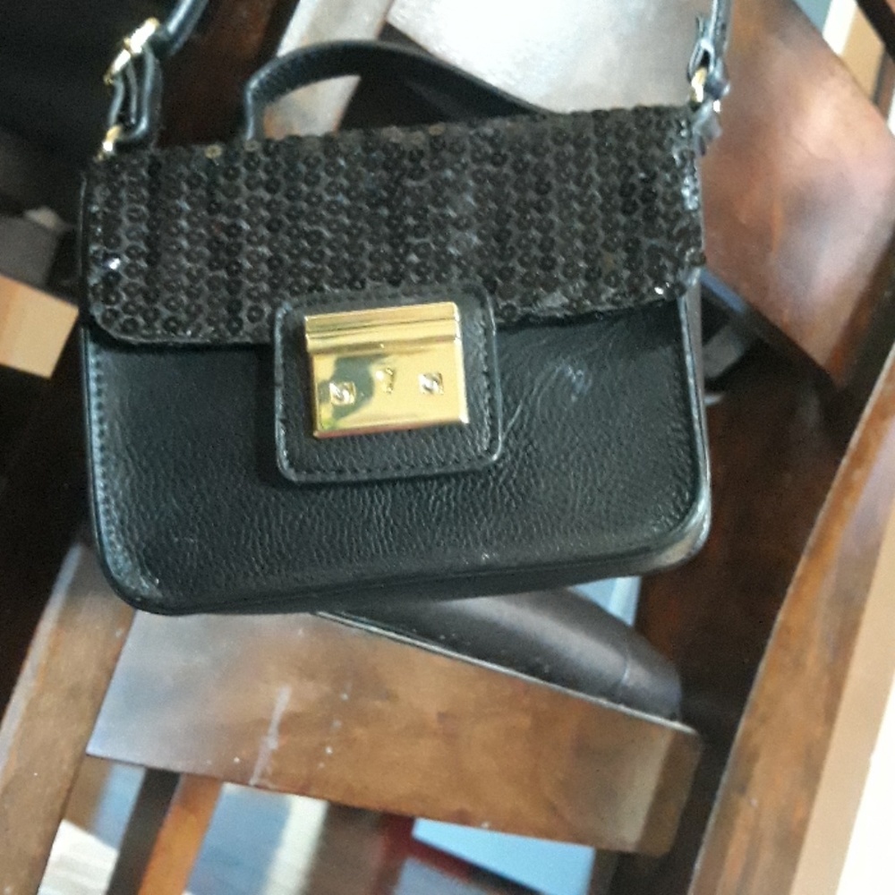 Small black leather handbag